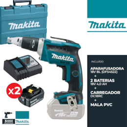 Aparafusadora p/ Gesso Cartonado Makita 18V BL + 2 Baterias 4.0Ah + Carregador + Mala (DFS452RME)