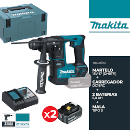 Martelo Perfurador Makita 18V + 2 Baterias 18V 5.0Ah + Carregador + Mala (DHR171RTJ) 