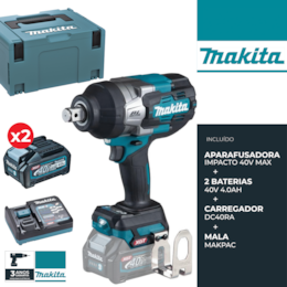 Aparafusadora Impacto Makita 40V (TW001GM201) + 2 Baterias 40V 4.0Ah + Carregador + Mala