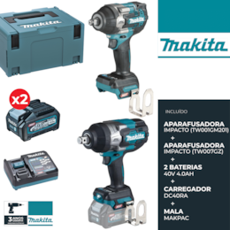 Kit Makita Chave Impacto (TW001GM201) + Chave Impacto (TW007GZ) + 2 Baterias 40V 4.0Ah + Carregador + Mala